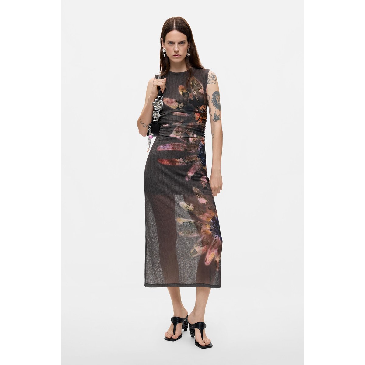 Robe imprimée à fleurs noir, DESIGUAL