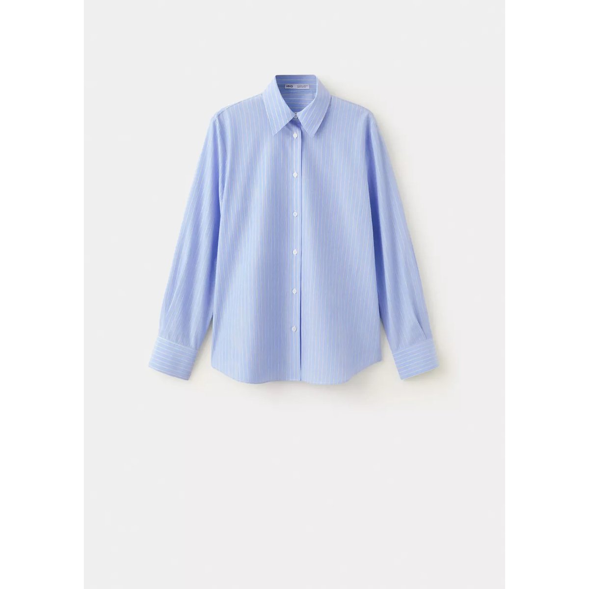Chemise à rayures en coton et lyocell bleu ciel, MANGO