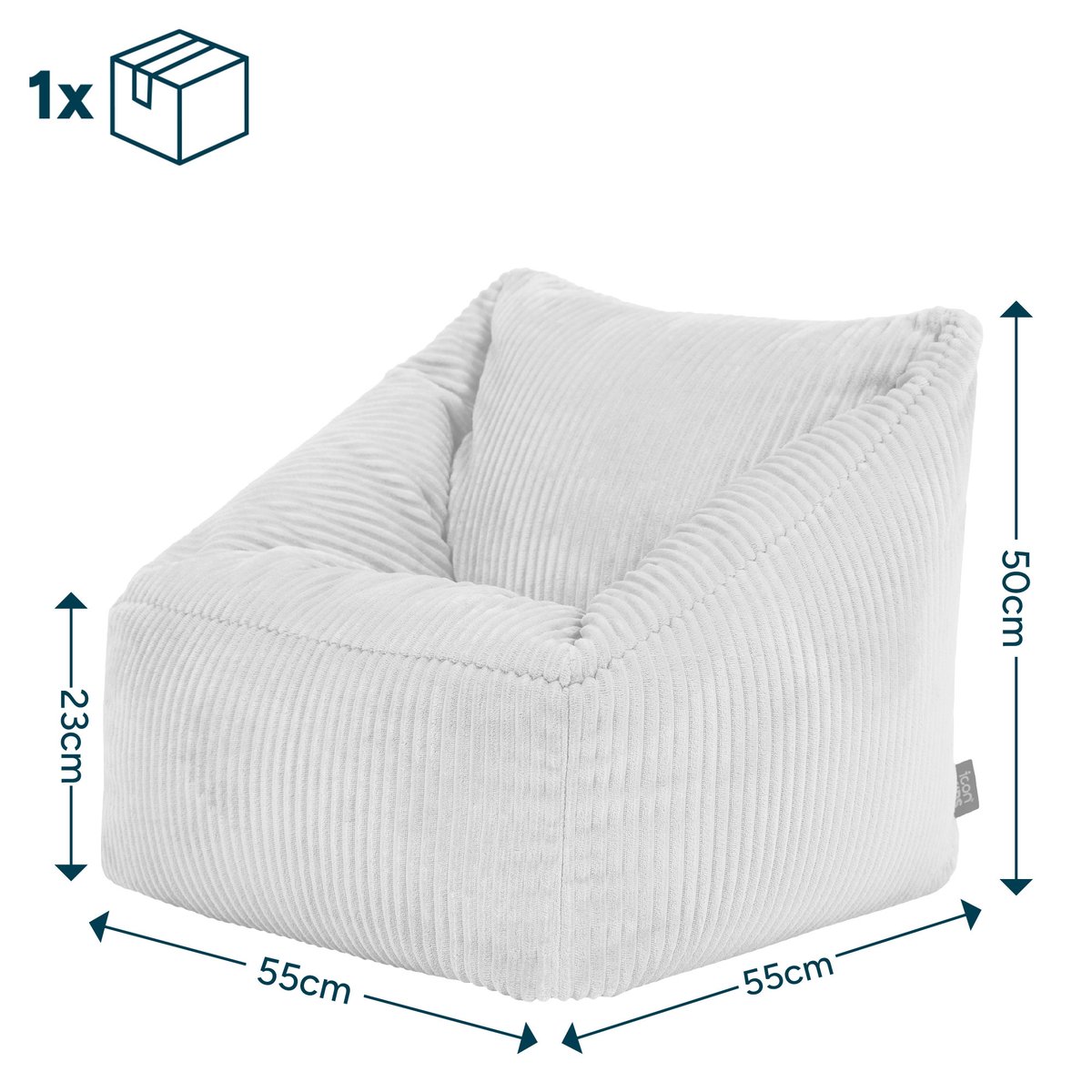 Lot de 2 poufs fauteuil enfant en velours côtelé Oeko-Tex® - NATALIA bleu canard, ICON