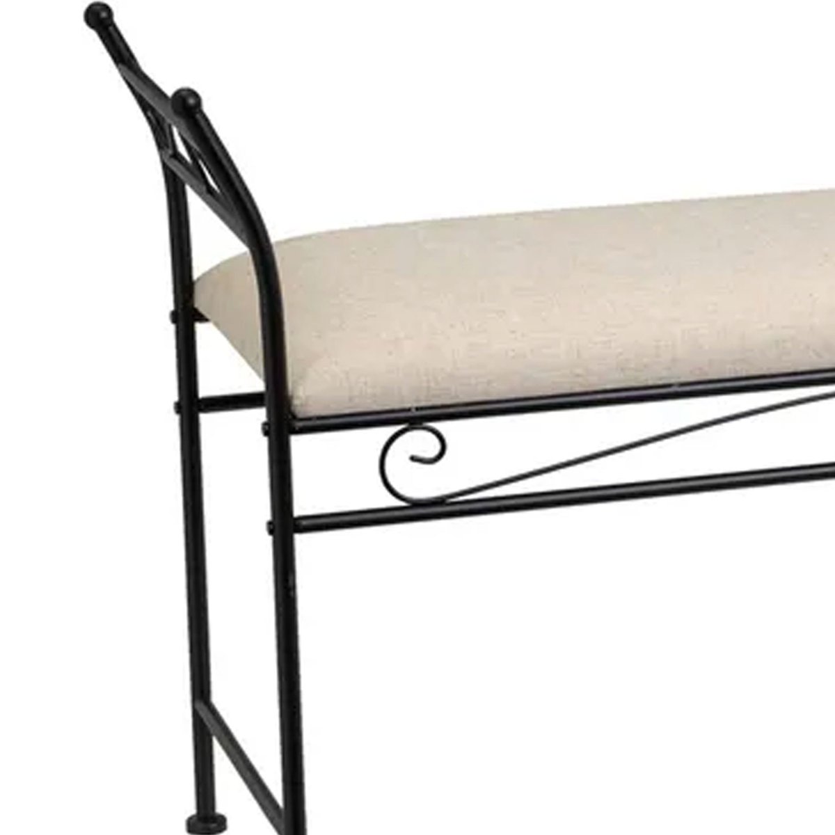 Banquette en métal noir et assise rembourrée lin beige 115x34x67cm noir, WADIGA