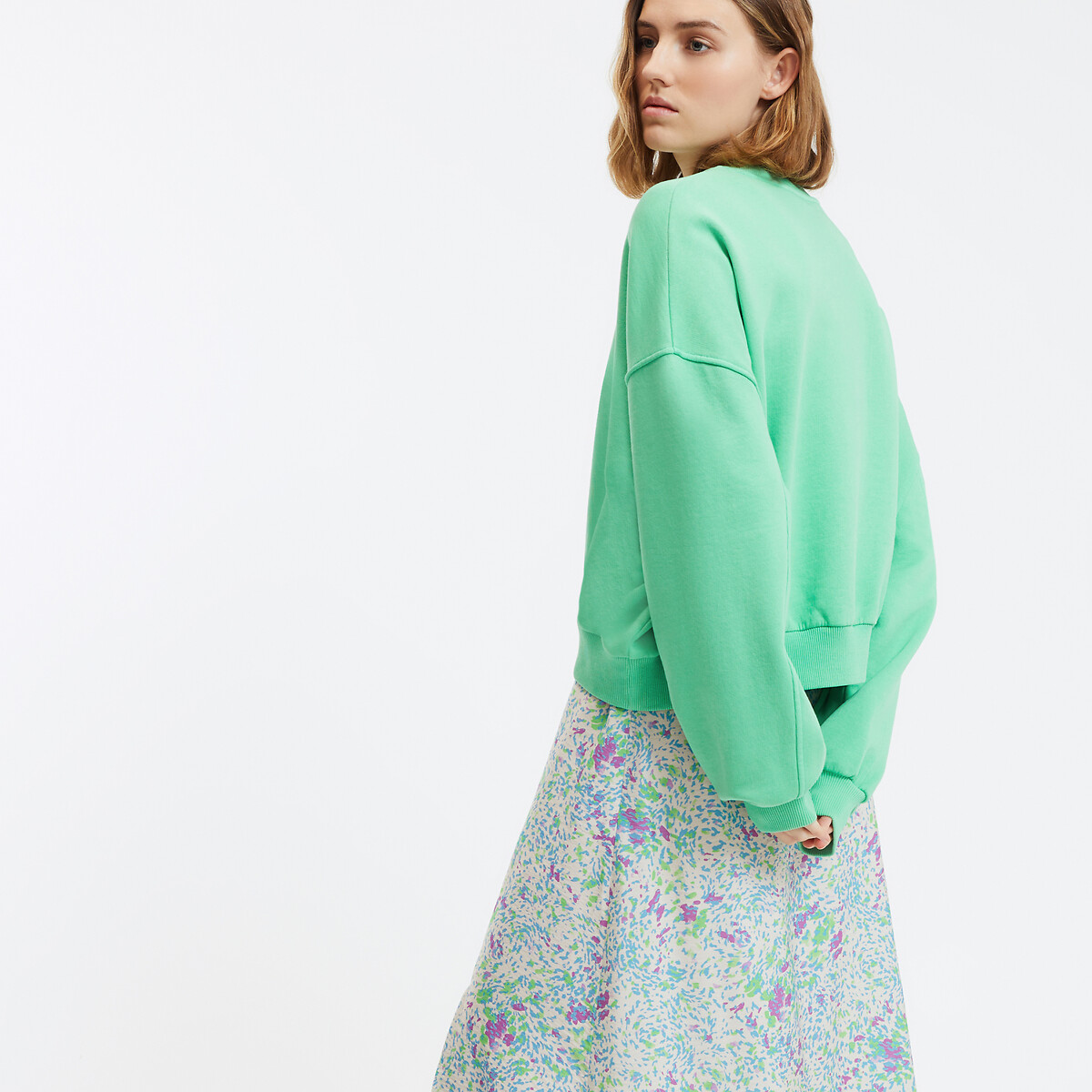 Sweat ample et court, col rond vert, LA REDOUTE COLLECTIONS