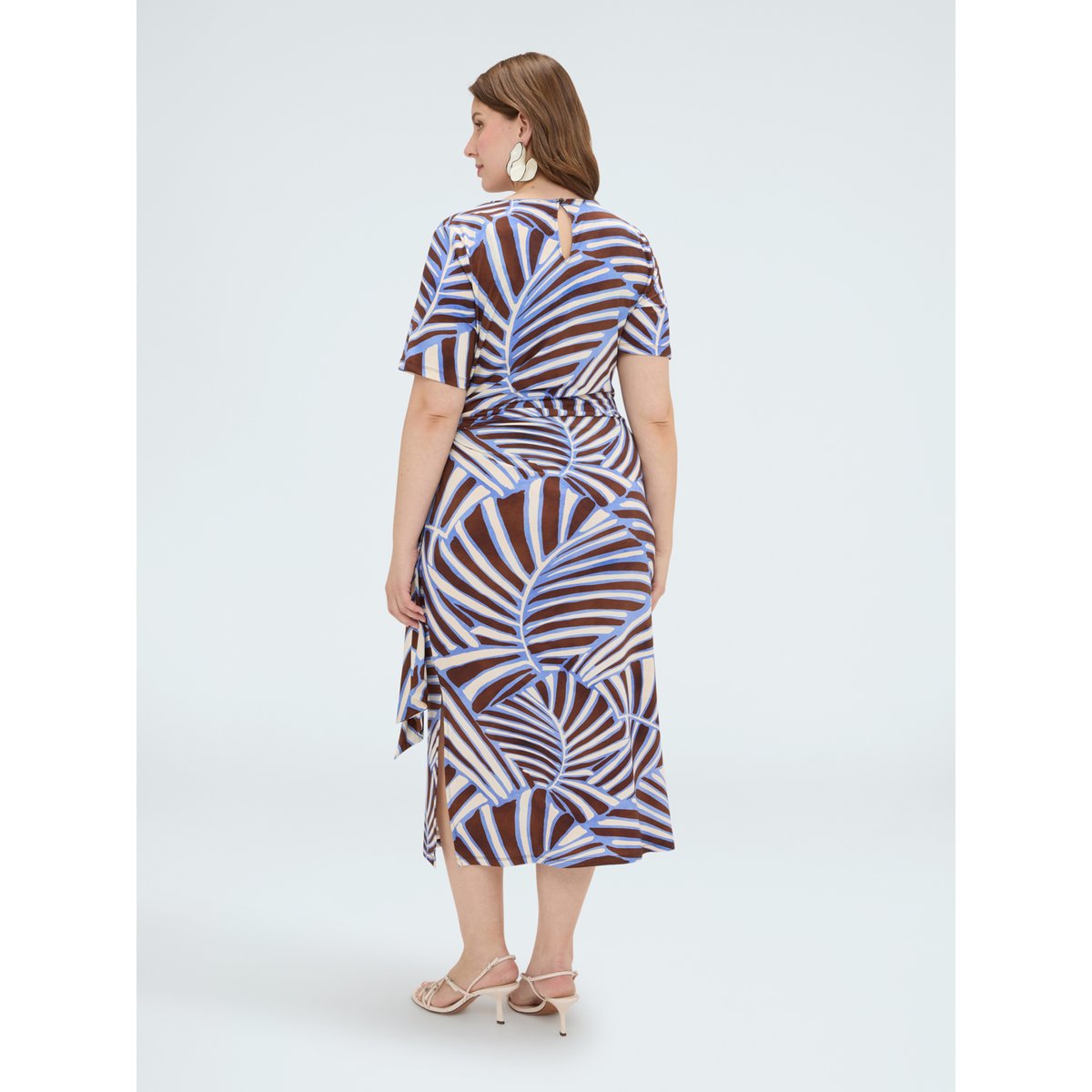 Robe midi avec imprimé et nœud marron, FIORELLA RUBINO