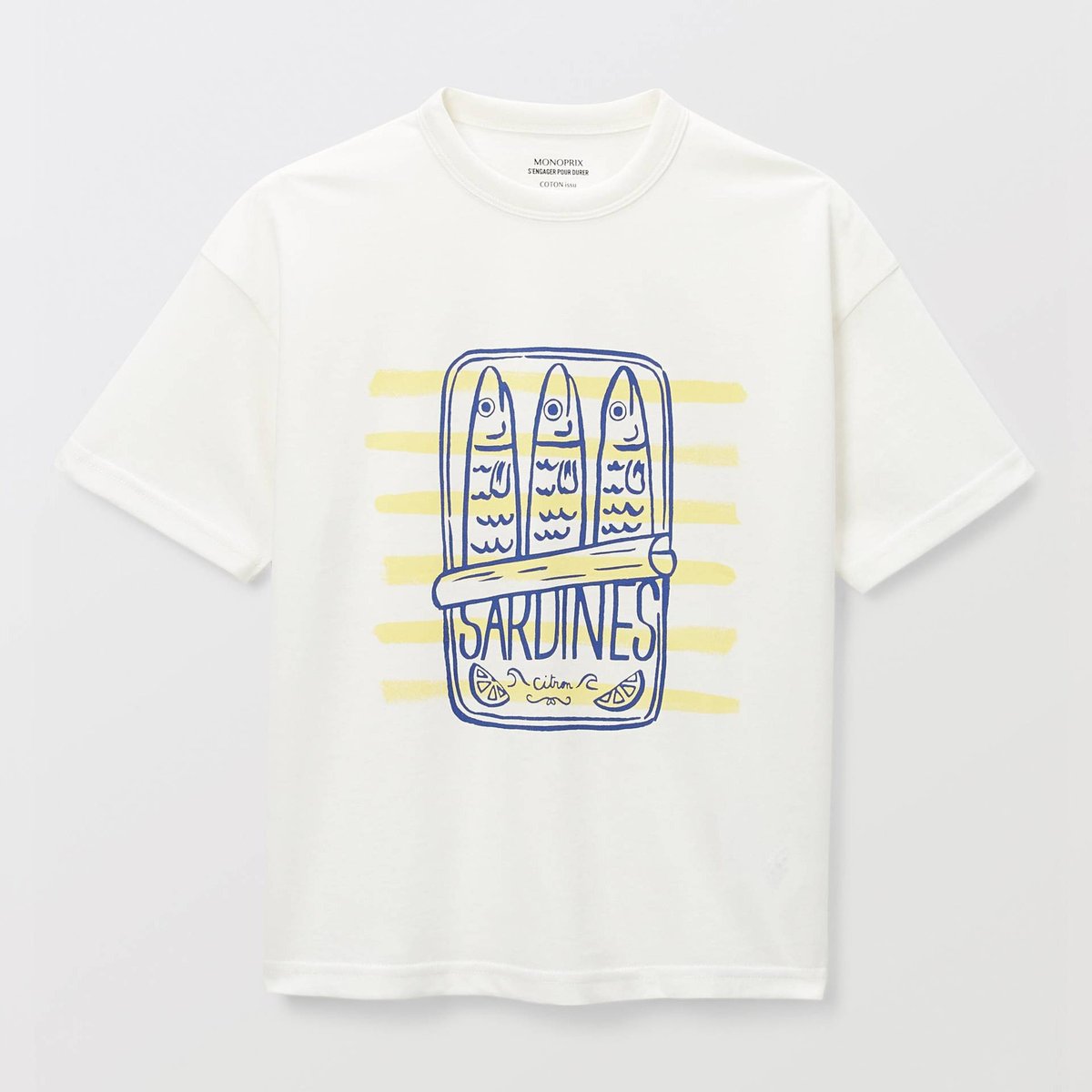 T-shirt manches courtes imprimé en coton BIO GOTS ecru, MONOPRIX