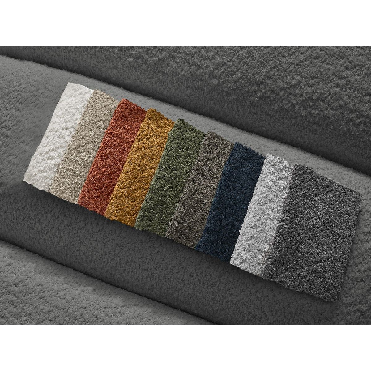 Canapé droit fixe 3 places en tissu bouclette avec pouf, TALIA gris foncé, BOBOCHIC