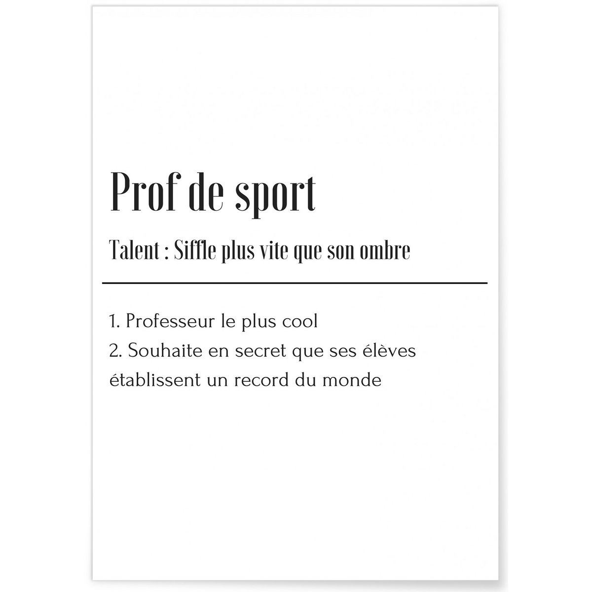 Affiche Définition Professeur de Sport blanc, L'AFFICHERIE
