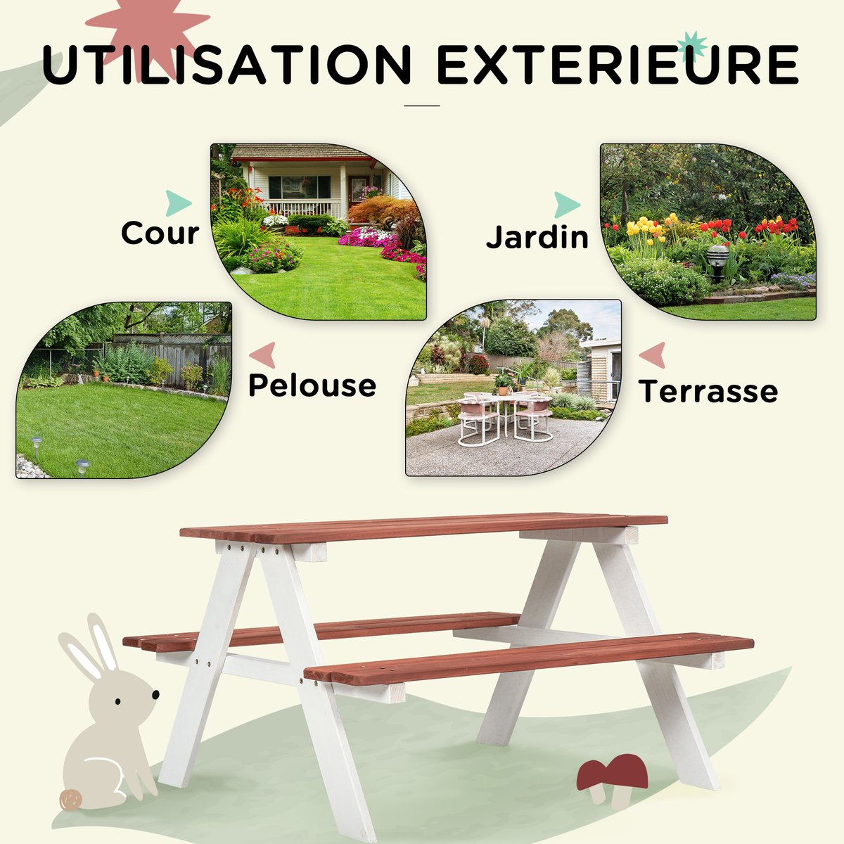 Banc de pique-nique pour enfants Bois de rouge, OUTSUNNY