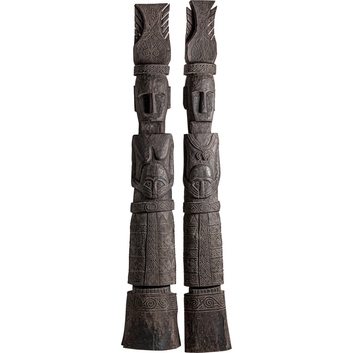 Sculpture de sol en bois sculpté, Lot de 2 marron et noir, RECOLLECTION
