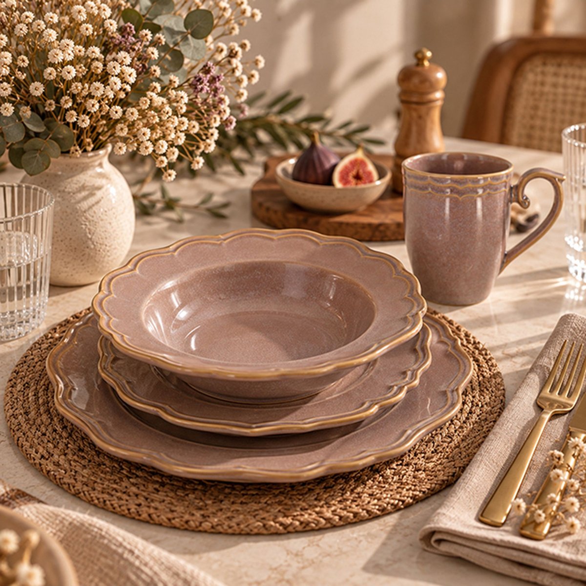 Lot de 6 mugs 30cl en grès, SIGNATURE violet, NOVASTYL