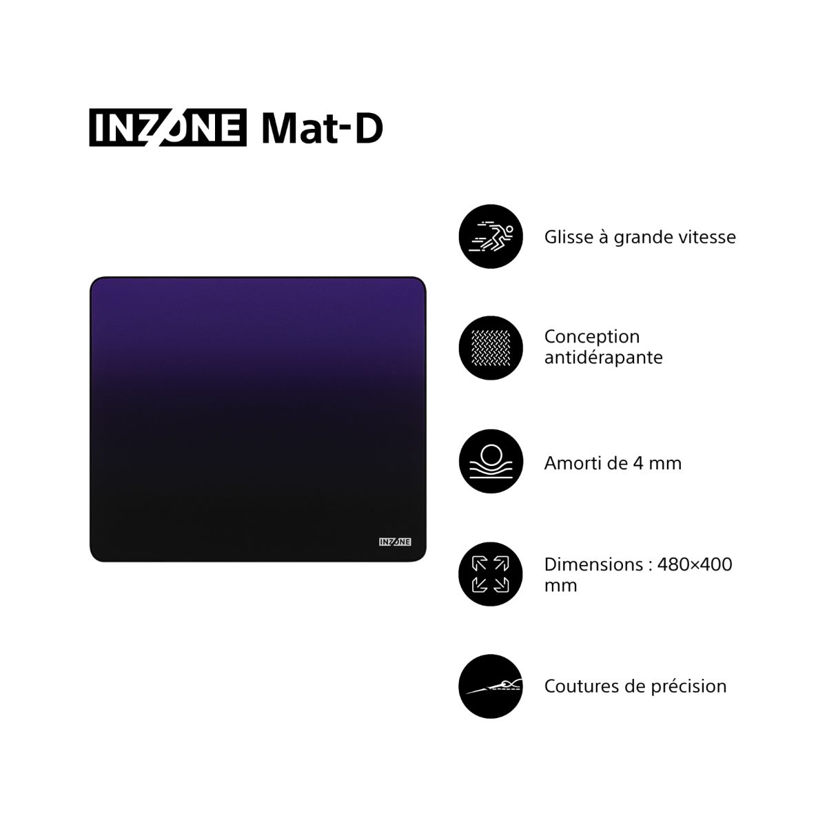Tapis de souris INZONE MAT-D couleur unique, SONY