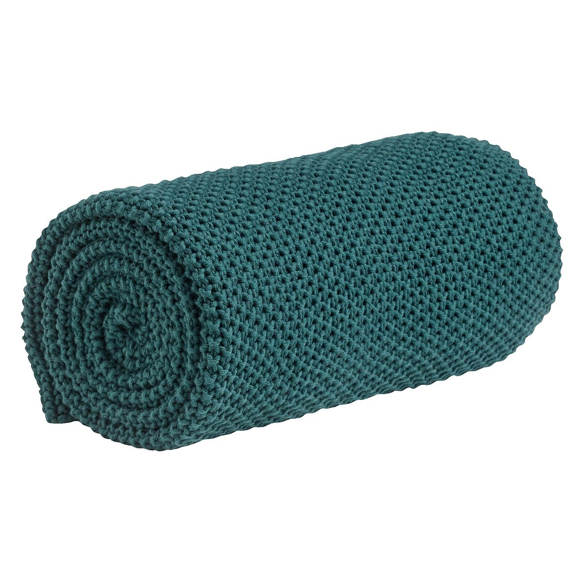 Plaid tricoté en coton LOU vert, HABITAT
