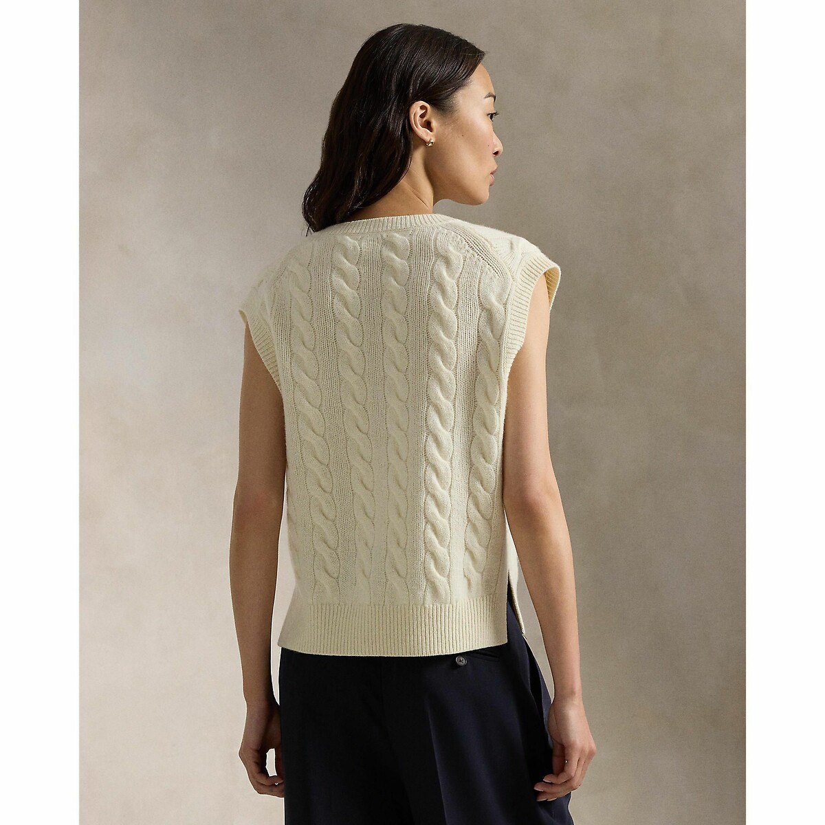 Pull sans manches col v logo poitrine crème, POLO RALPH LAUREN