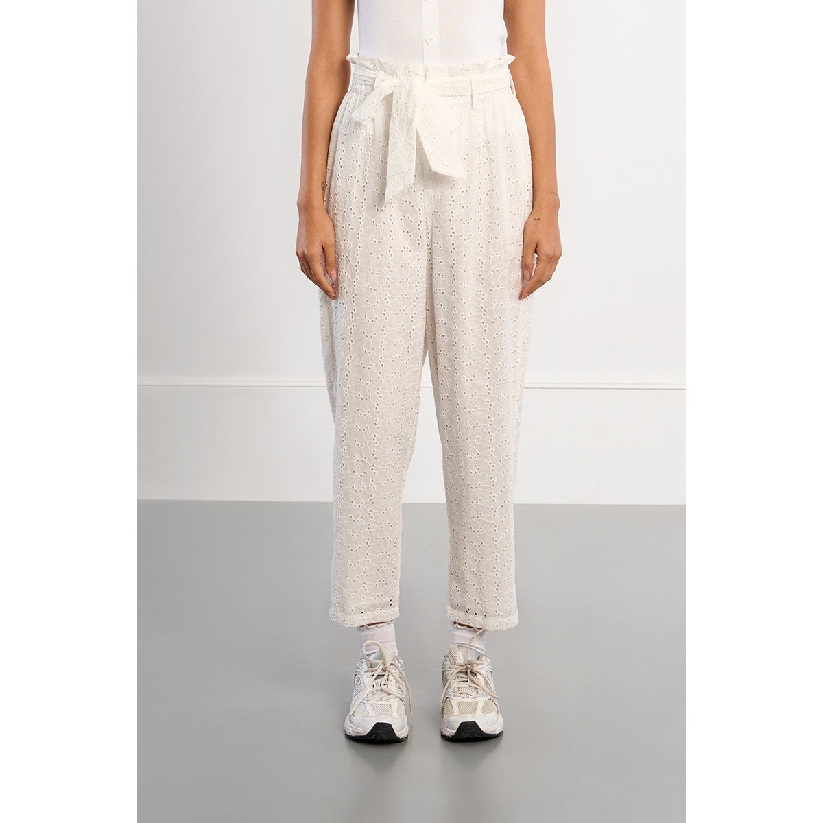 Pantalon coton, en broderie anglaise blanc, LILI SIDONIO