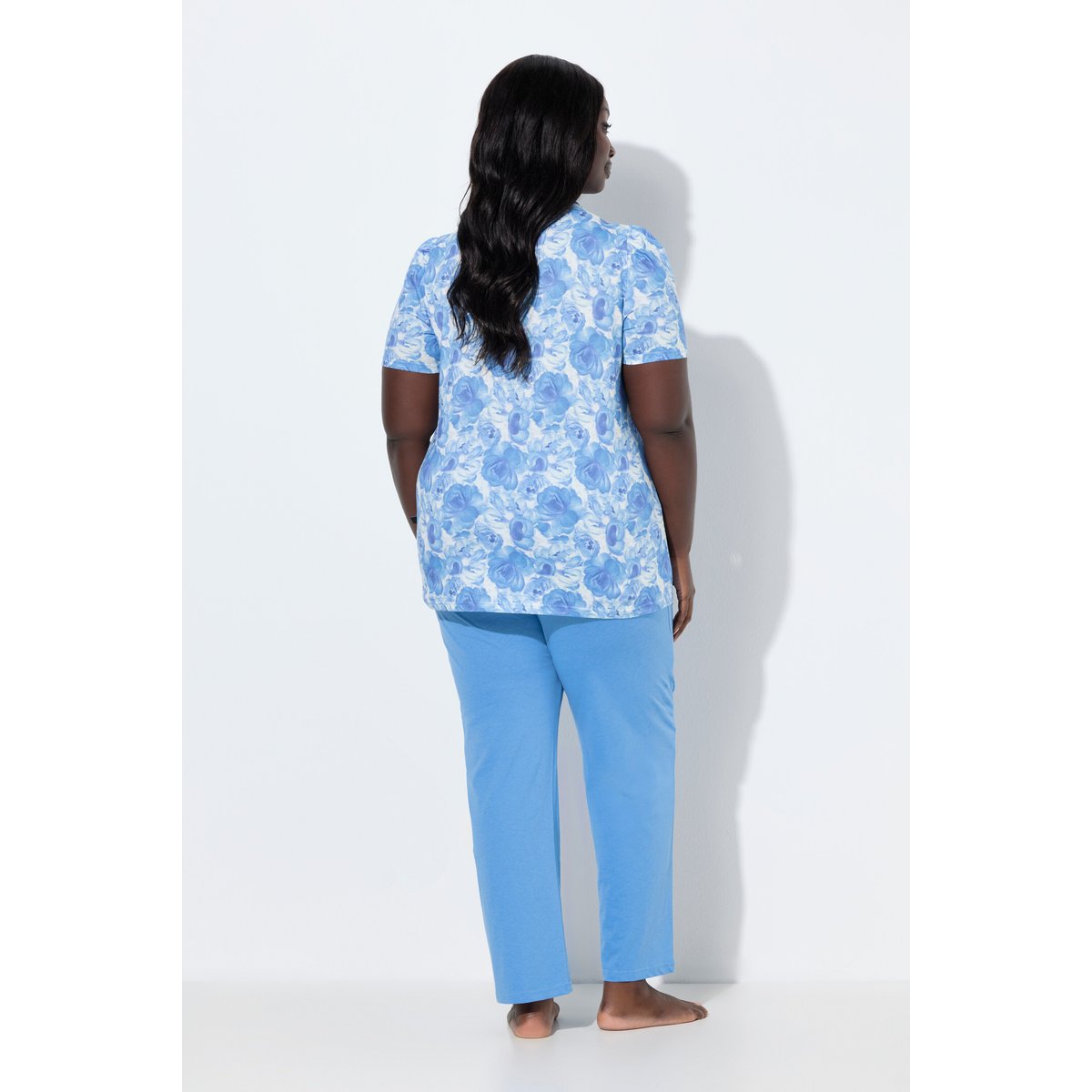 Pyjama 2 pièces, T-shirt motif roses bleu ciel, ULLA POPKEN