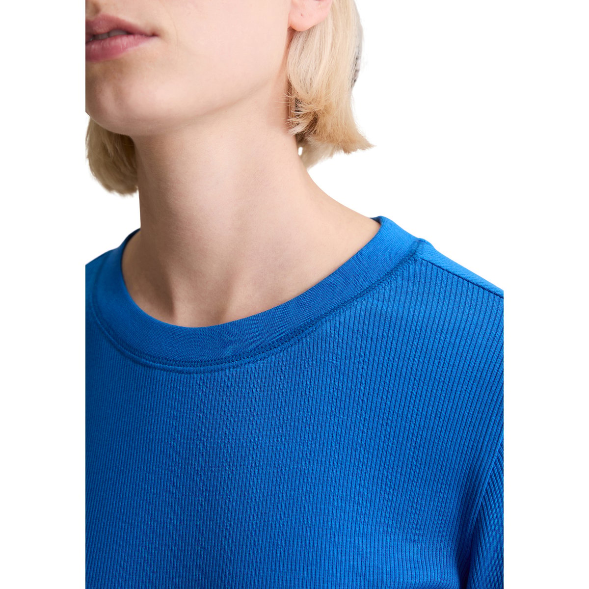 T-shirt long slim en doux jersey stretch coton bio modal bleu moyen, MARC O’POLO DENIM