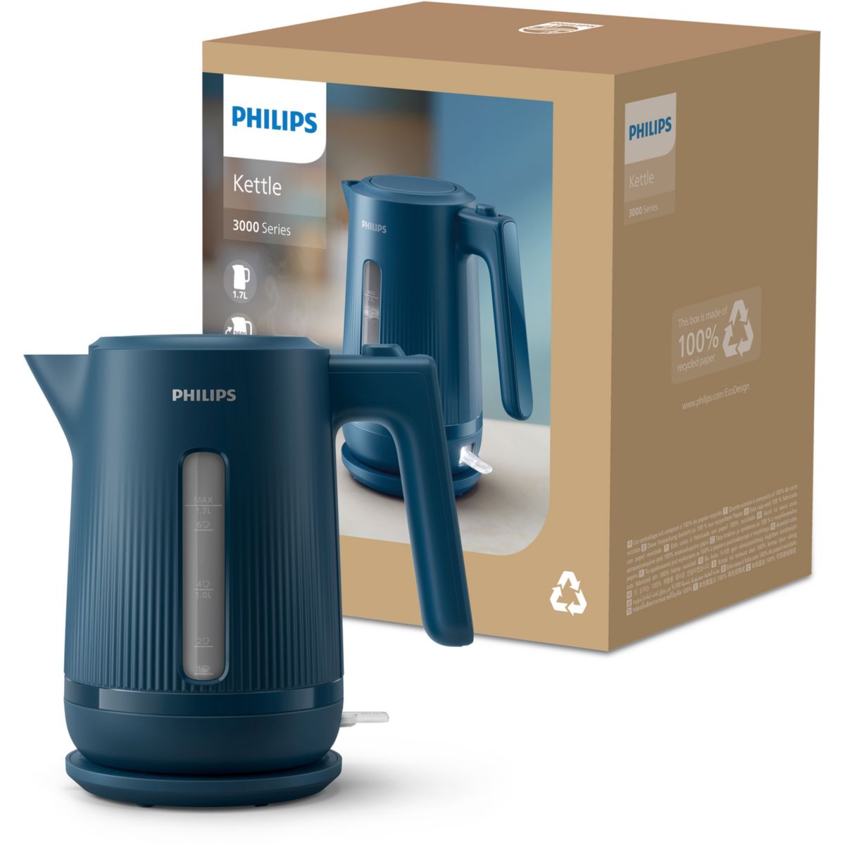 Bouilloire HD9411/70 Bouilloire électrique bleue Série 3000 1.7L, 2200W couleur unique, PHILIPS