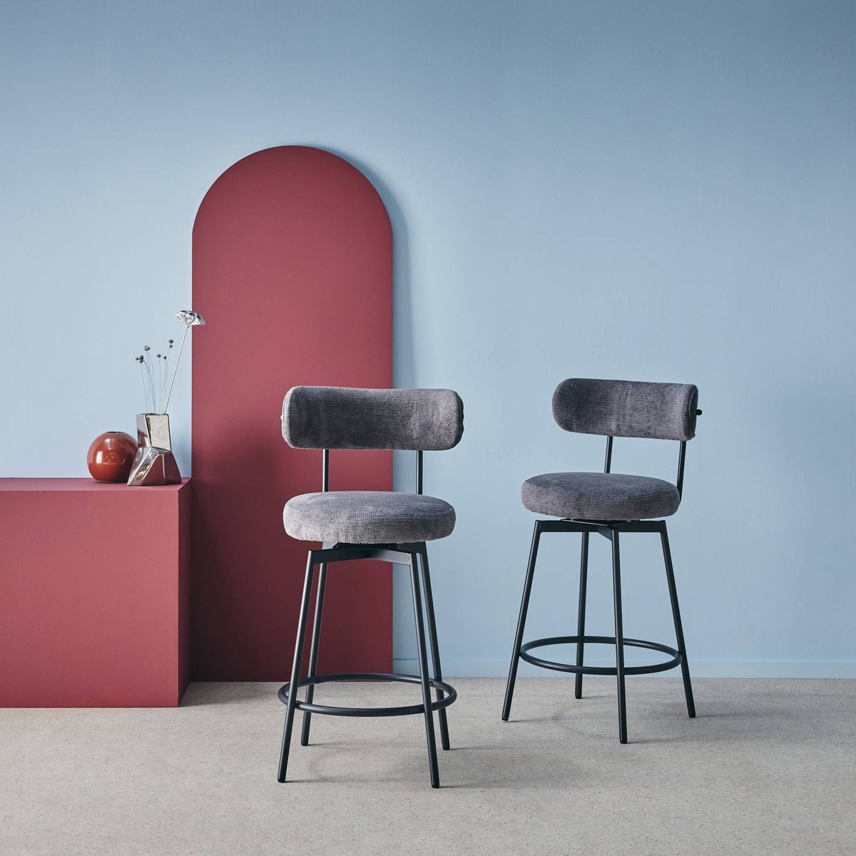 Tabouret de bar assise rotative métal et tissu 66cm (lot de 2) IRIS gris, SWEEEK
