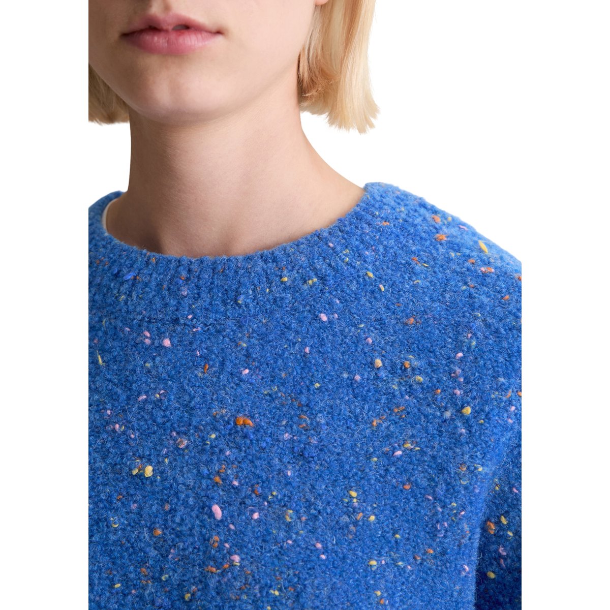 Pull bouclé oversize en mélange de laine vierge et de viscose bleu moyen, MARC O’POLO DENIM