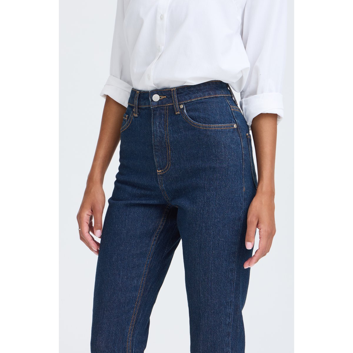 Jeans coupe droite, taille haute bleu dark blue denim, B.YOUNG