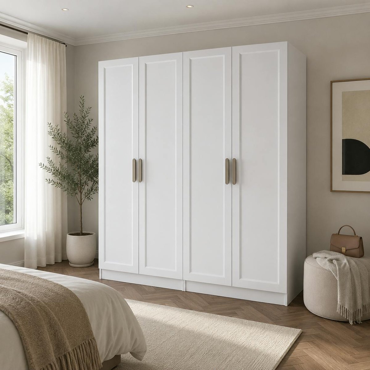 Armoire penderie blanche 4 portes 2 tringles BYRON blanc, PIER IMPORT