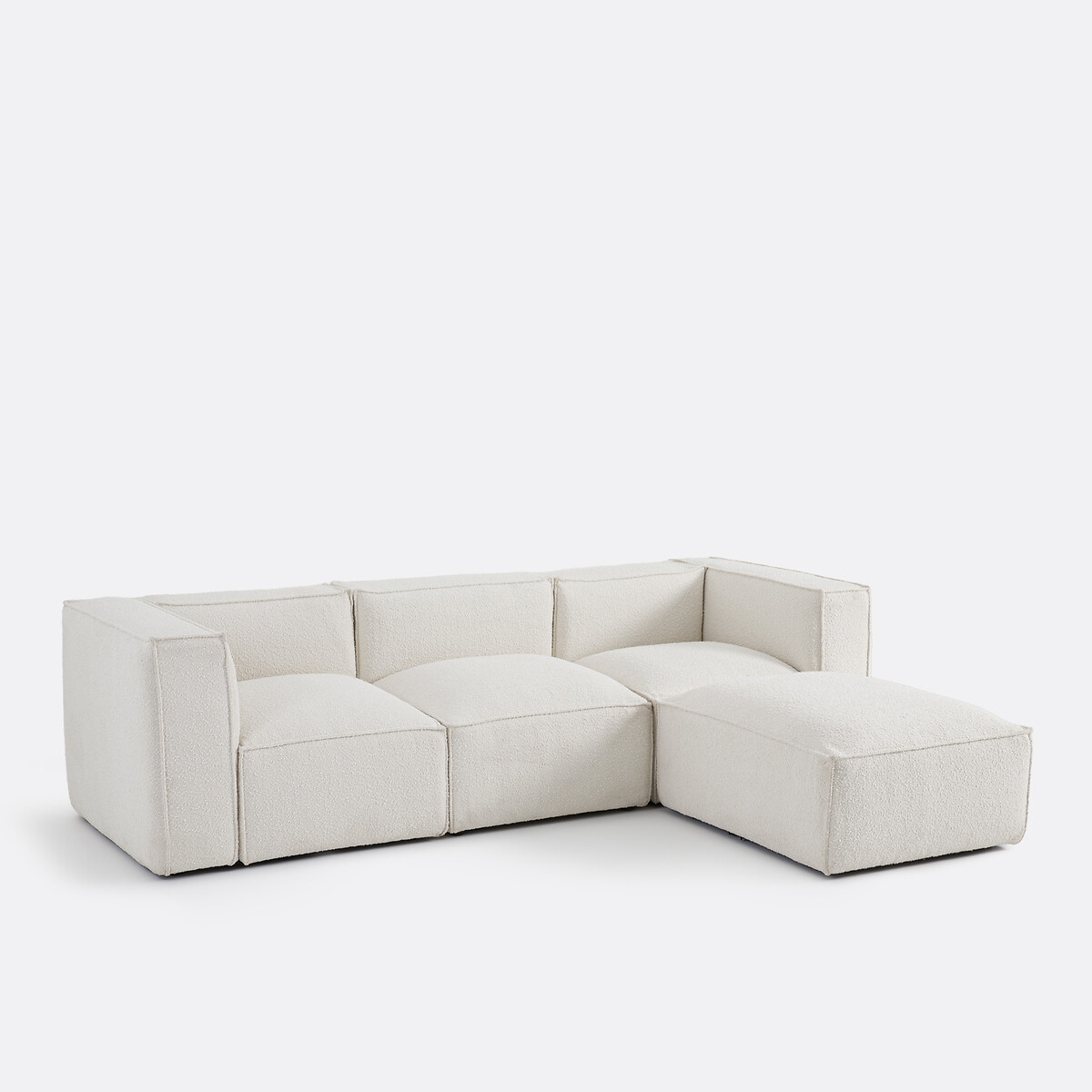 Canapé modulable, 3 places et pouf, en bouclette, SEVEN ecru, LA REDOUTE INTERIEURS