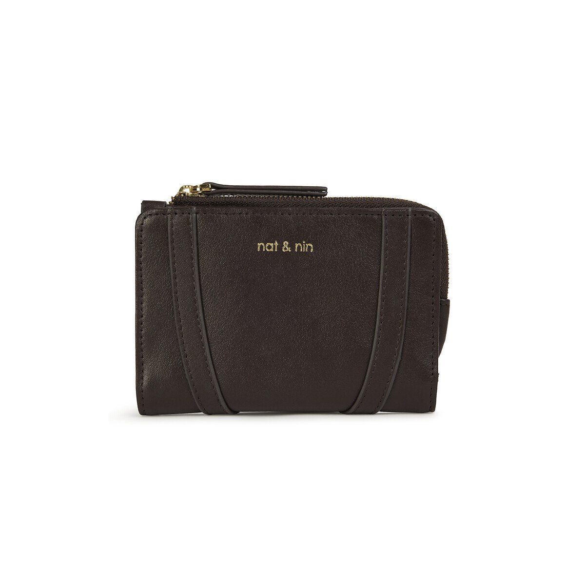 Portafoglio con cerniera in pelle ROZA ebano, NAT & NIN