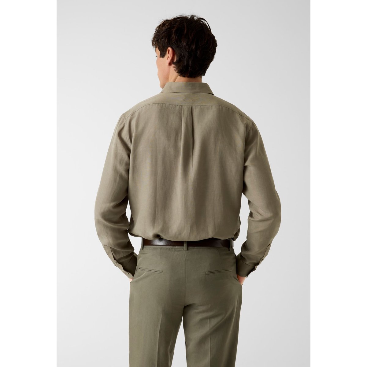 Chemise En Mélange Lyocell vert olive, GUESS