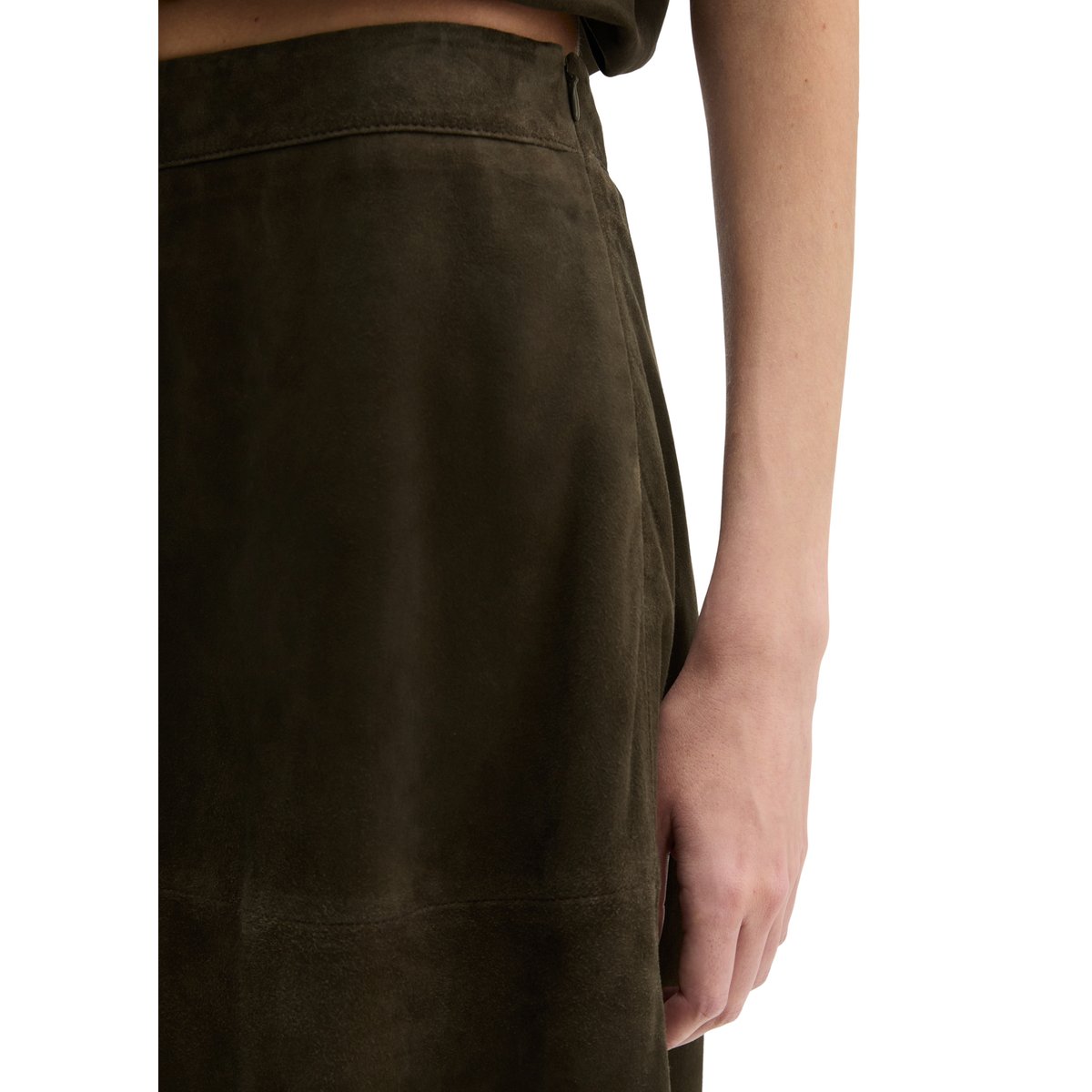 Jupe en cuir A-Shape en cuir de chèvre velours doux marron foncé, MARC O'POLO