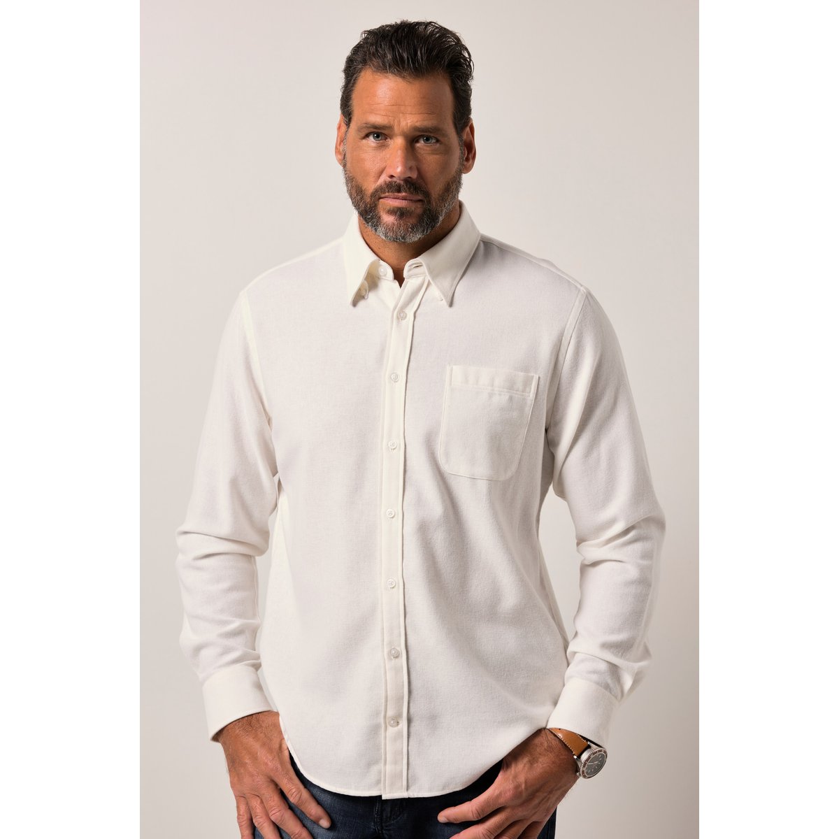 Chemise en flanelle à carreaux blanc crème, JP1880