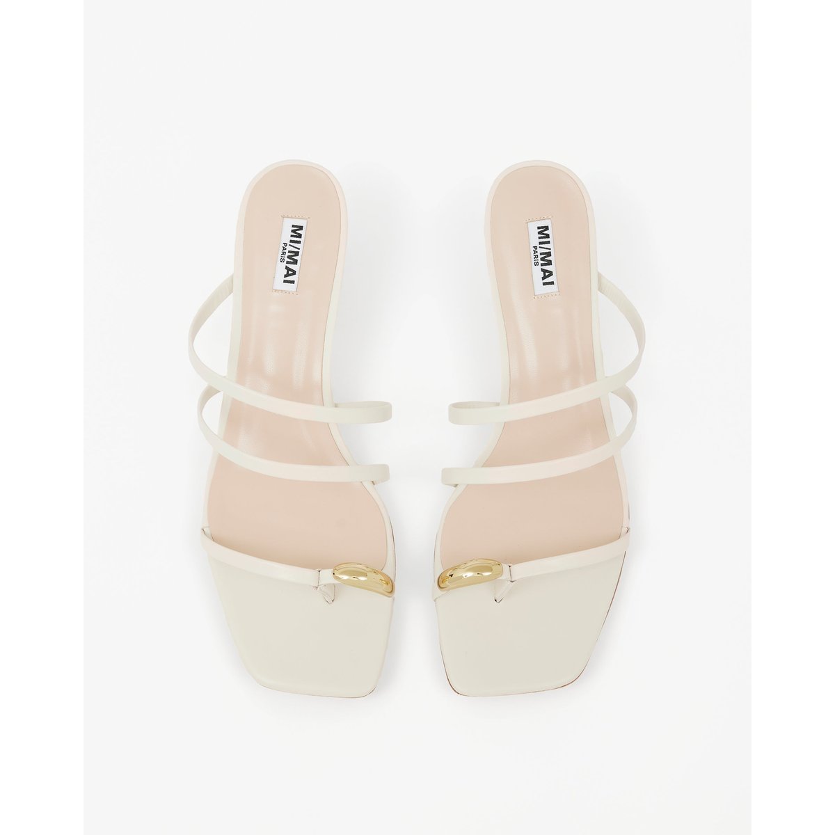 Mules à bout carré et bijou doré LIMA blanc, MI MAI