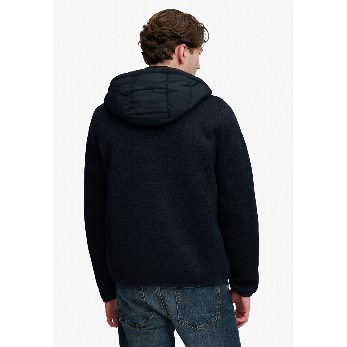 Veste hybride, en maille, à capuche bleu marine, SUPERDRY