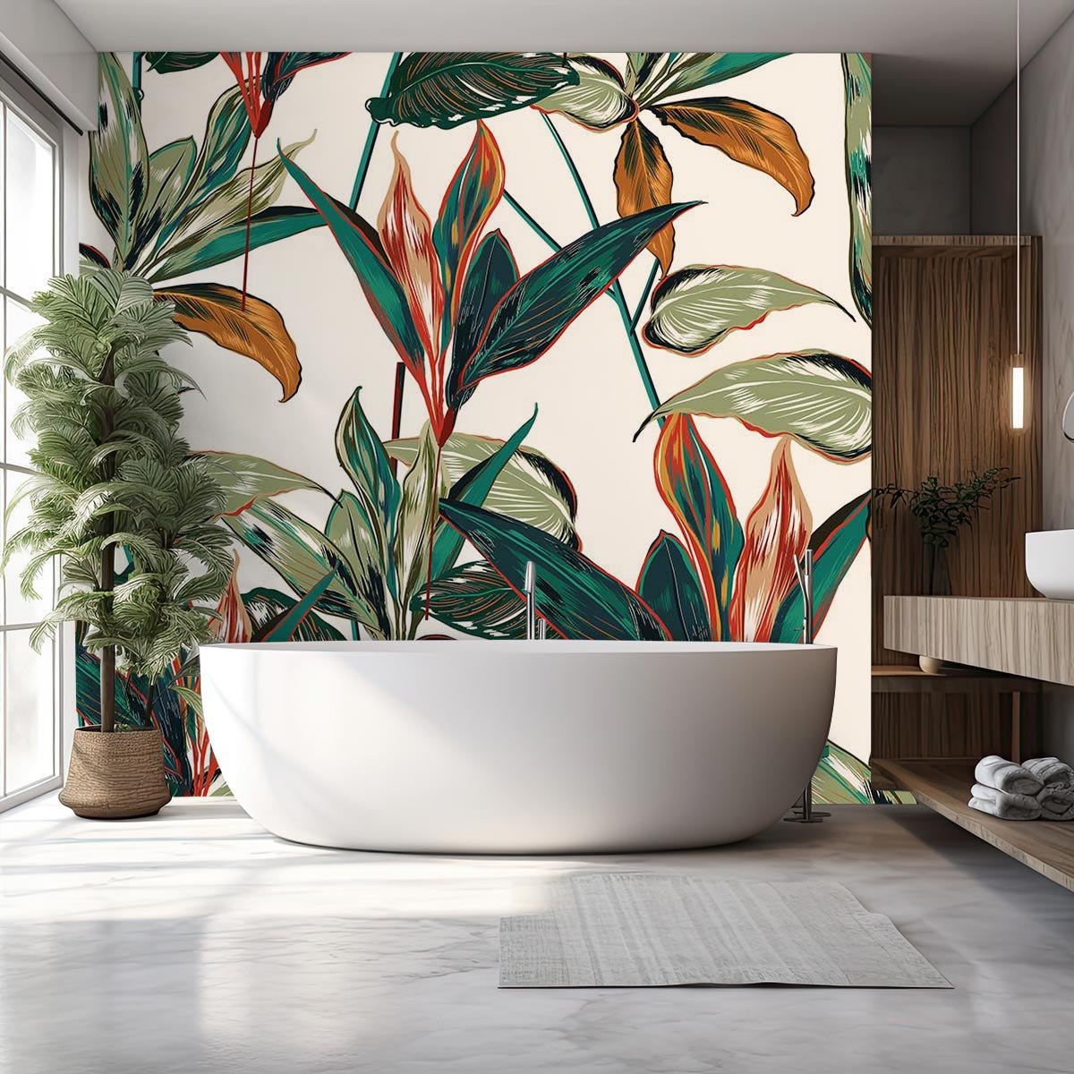 Papier peint panoramique feuilles colorees intissé, HEXOA