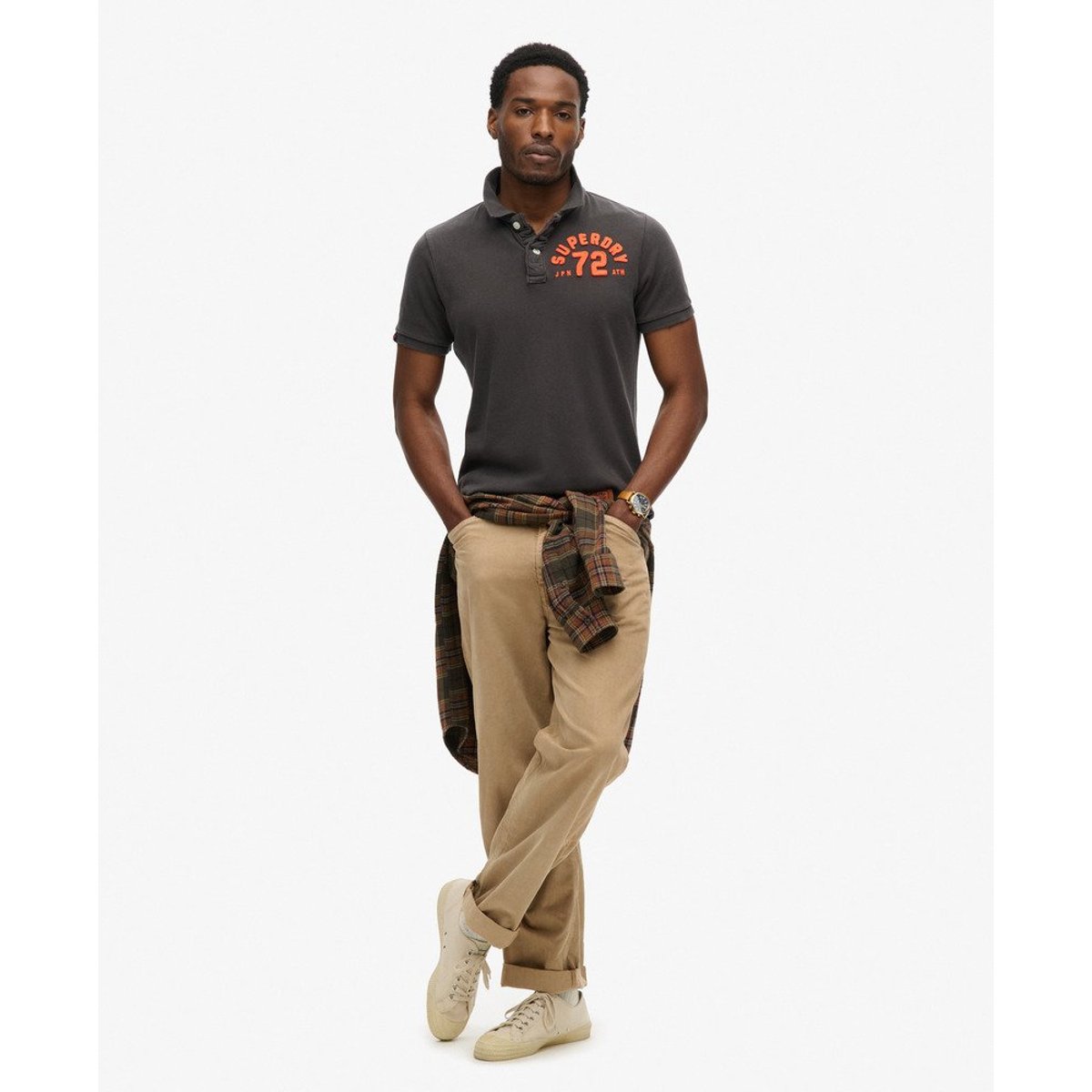 Polo Vintage Athletic noir délavé, SUPERDRY