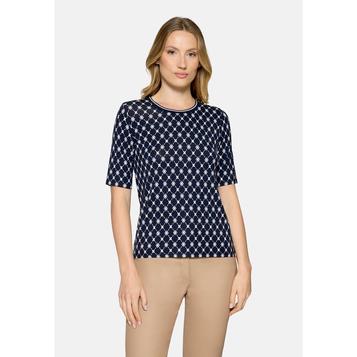 T-shirt basique à bordures côtelées bleu/blanc, BETTY BARCLAY