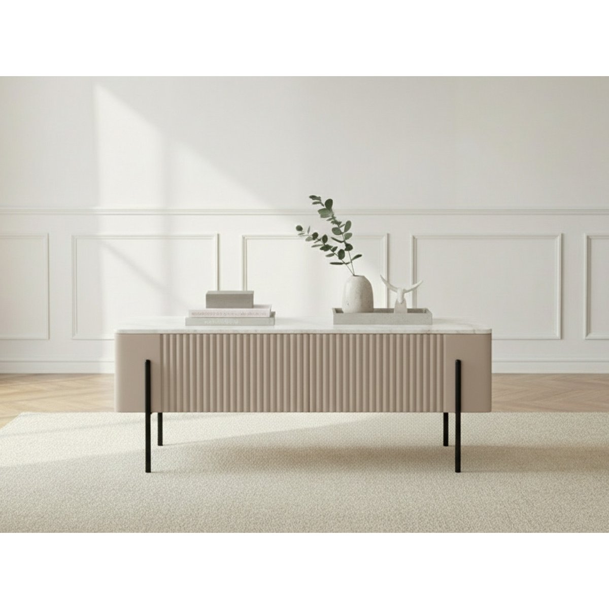 Table basse rectangulaire en panneaux de particules et MDF, MATHILDE beige, BOBOCHIC