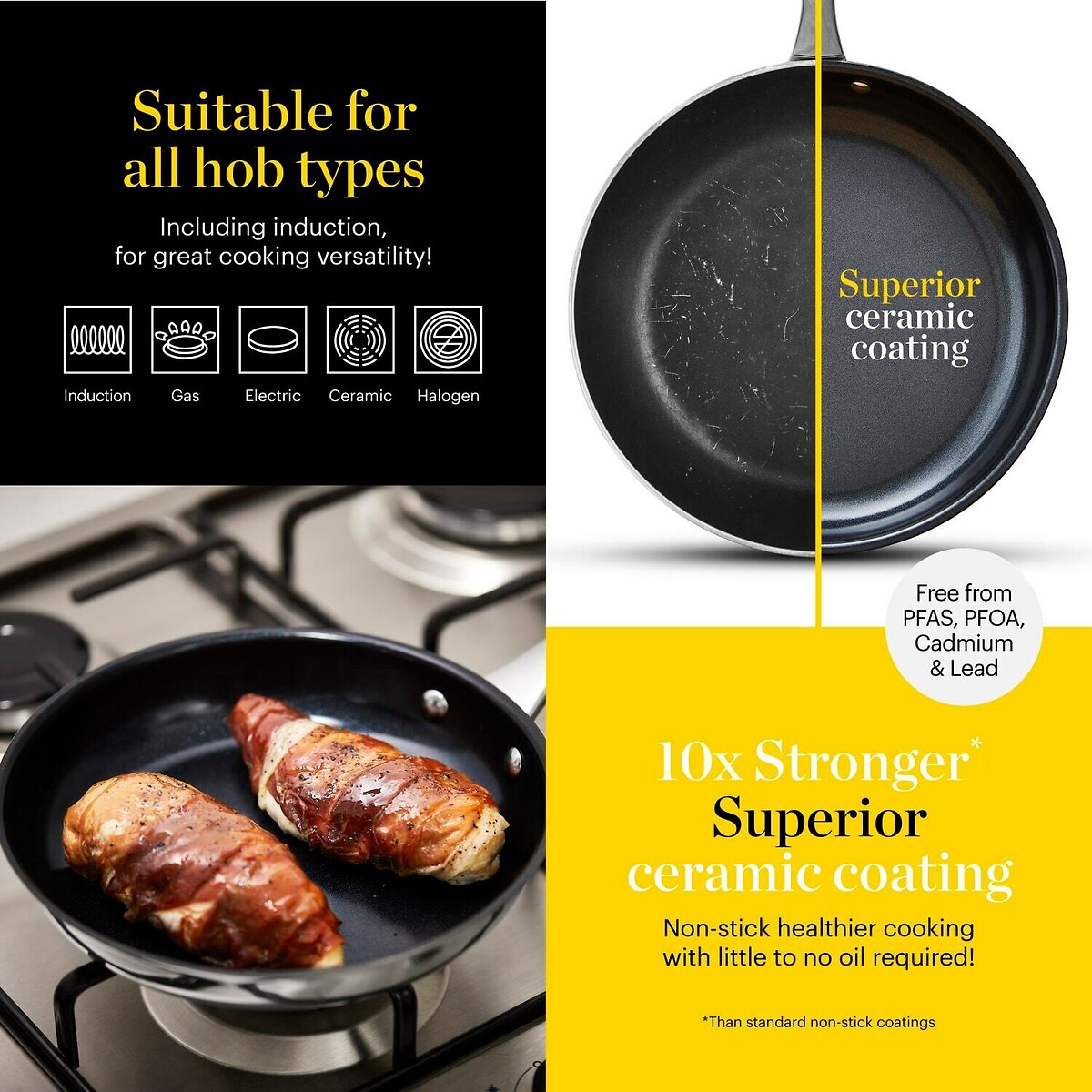 24cm Tri-Ply Frying Pan silver-coloured, GOOD FOOD BY TOWER