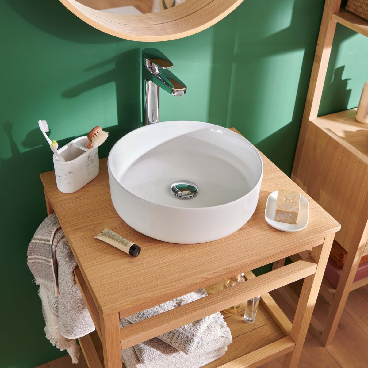 Meuble simple +vasque +miroir HOPP bois clair, MOB IN