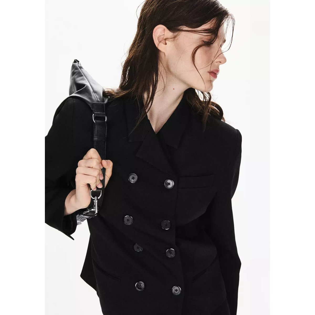 Veste crop croisée noir, MANGO