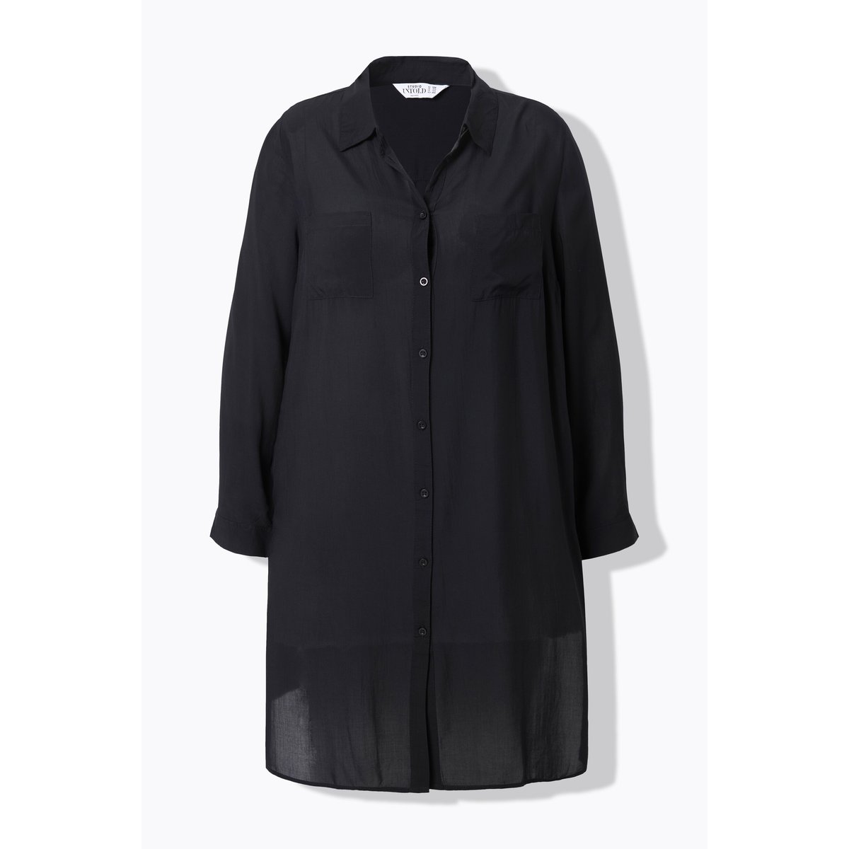 Chemise longue coupe Boxy en modal. Col noir, STUDIO UNTOLD