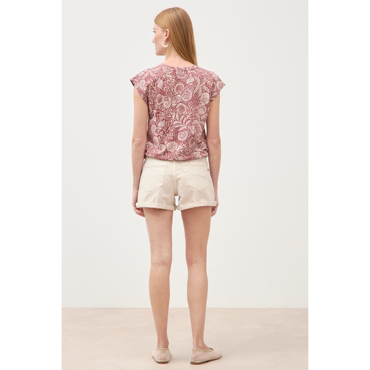 T-shirt sans manches col rond marron cognac, BONOBO
