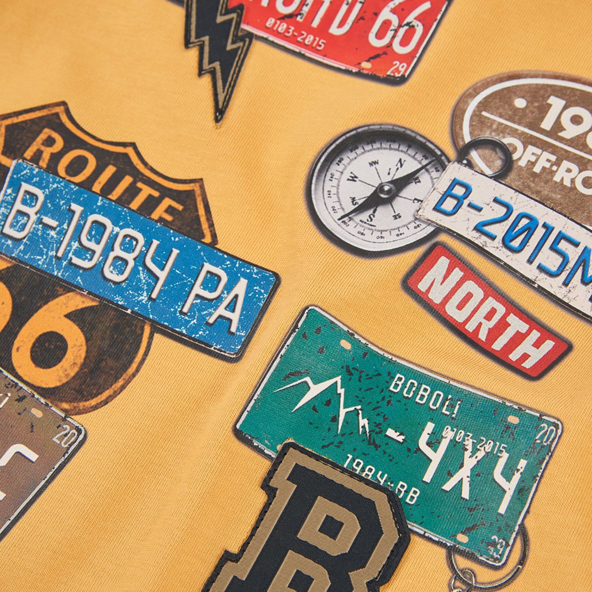 T-shirt maille garçon imprimé Route 66 jaune, BOBOLI