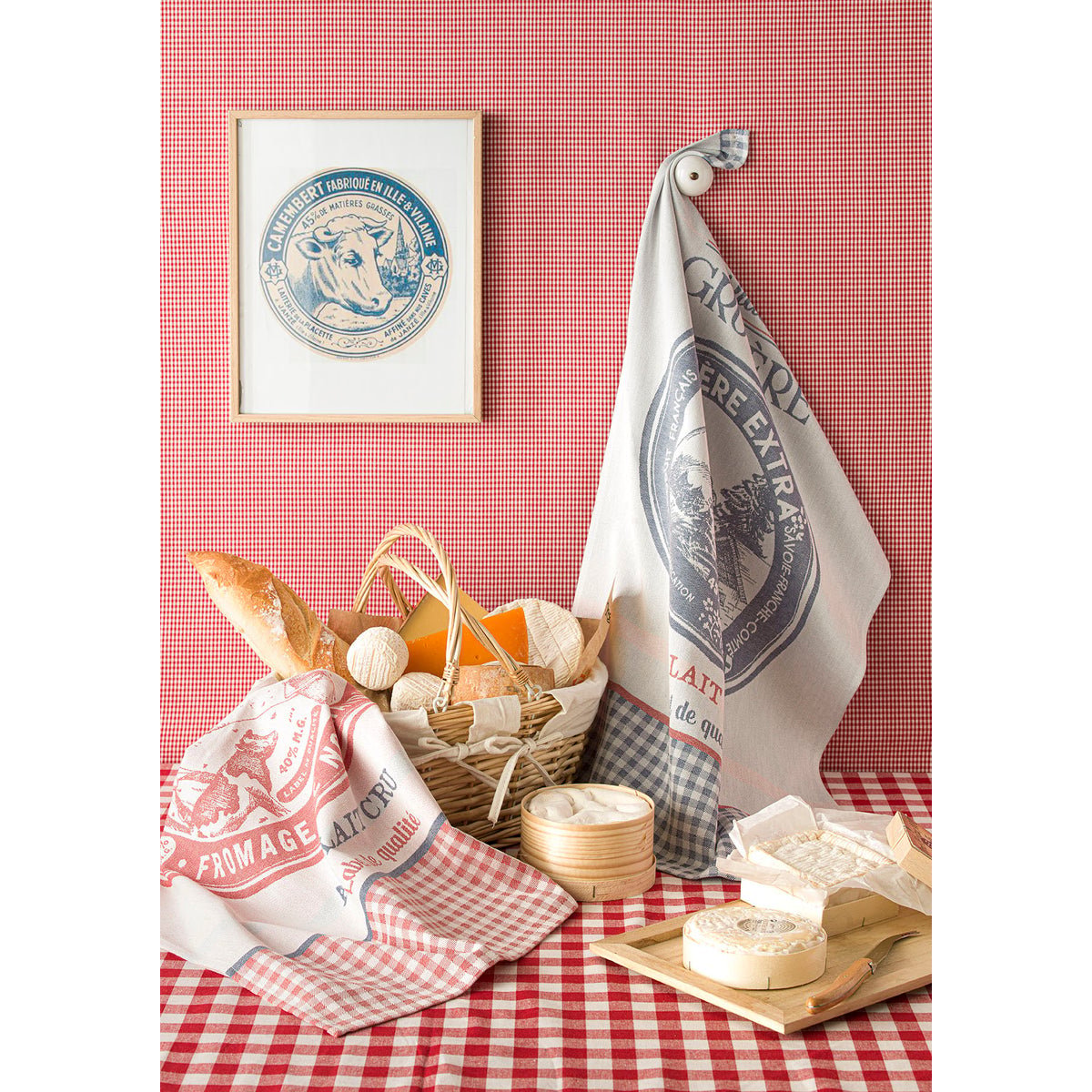 Torchon jacquard en coton VÉRITABLE CAMEMBERT rouge, COUCKE
