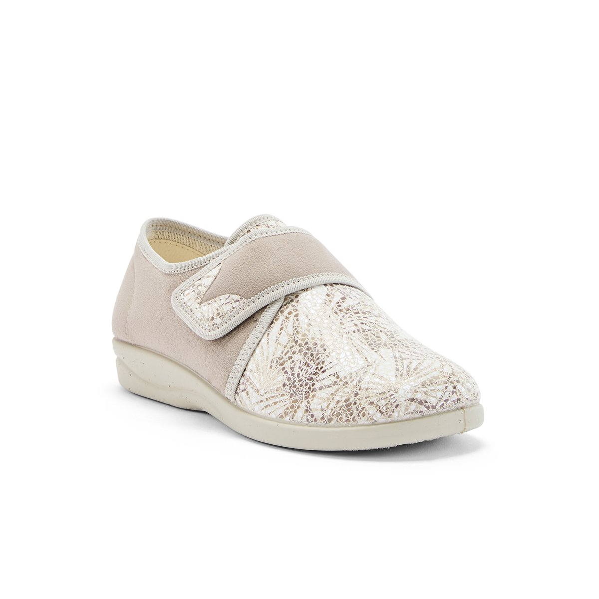 Derbies à scratch tissu extensible beige, PEDICONFORT
