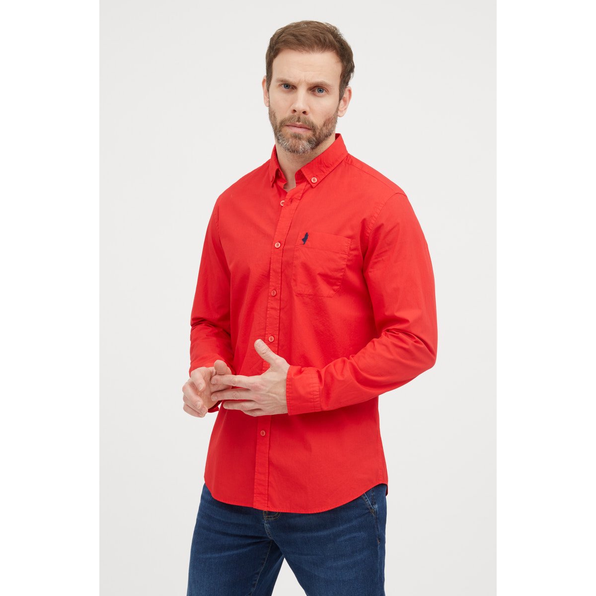 Chemise unie en popeline rouge cerise, MCS