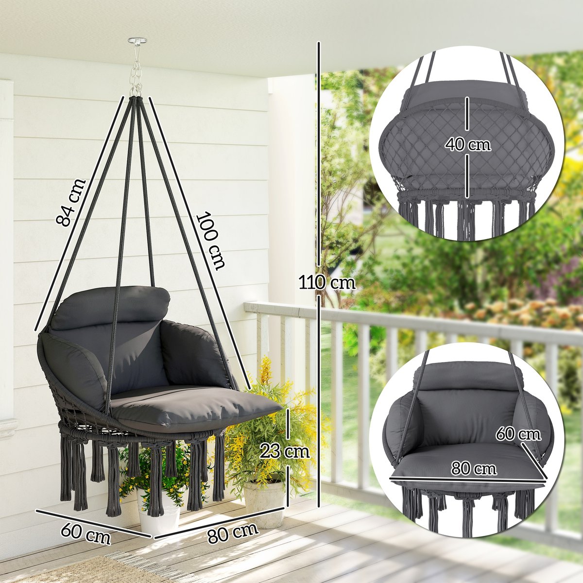 Fauteuil hamac Acier Crème gris, OUTSUNNY