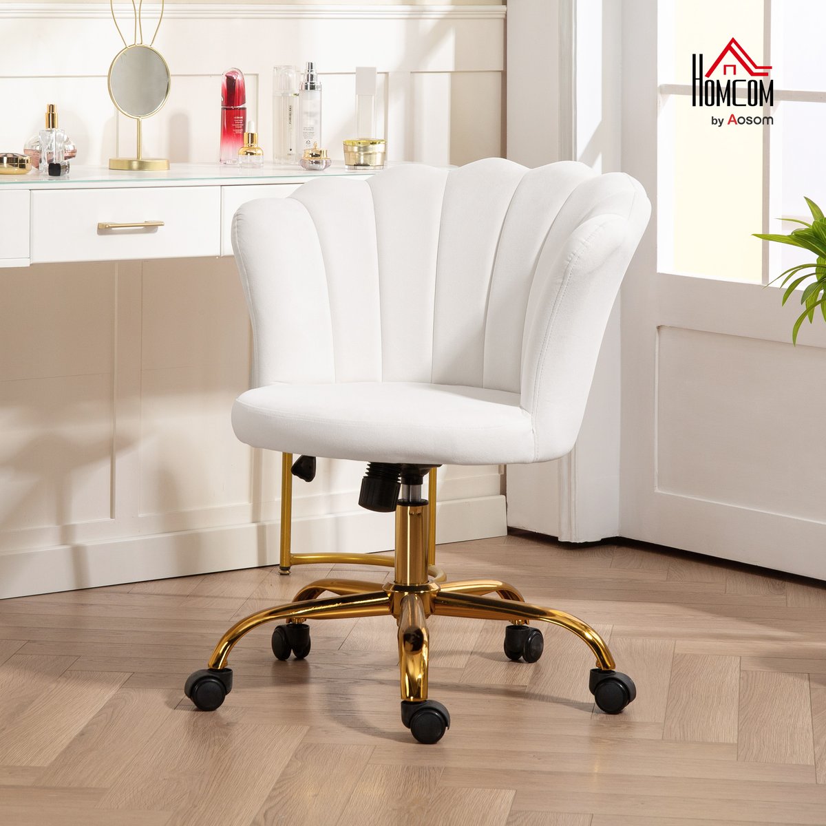 Chaise de bureau Velours (100% polyester) blanc, HOMCOM