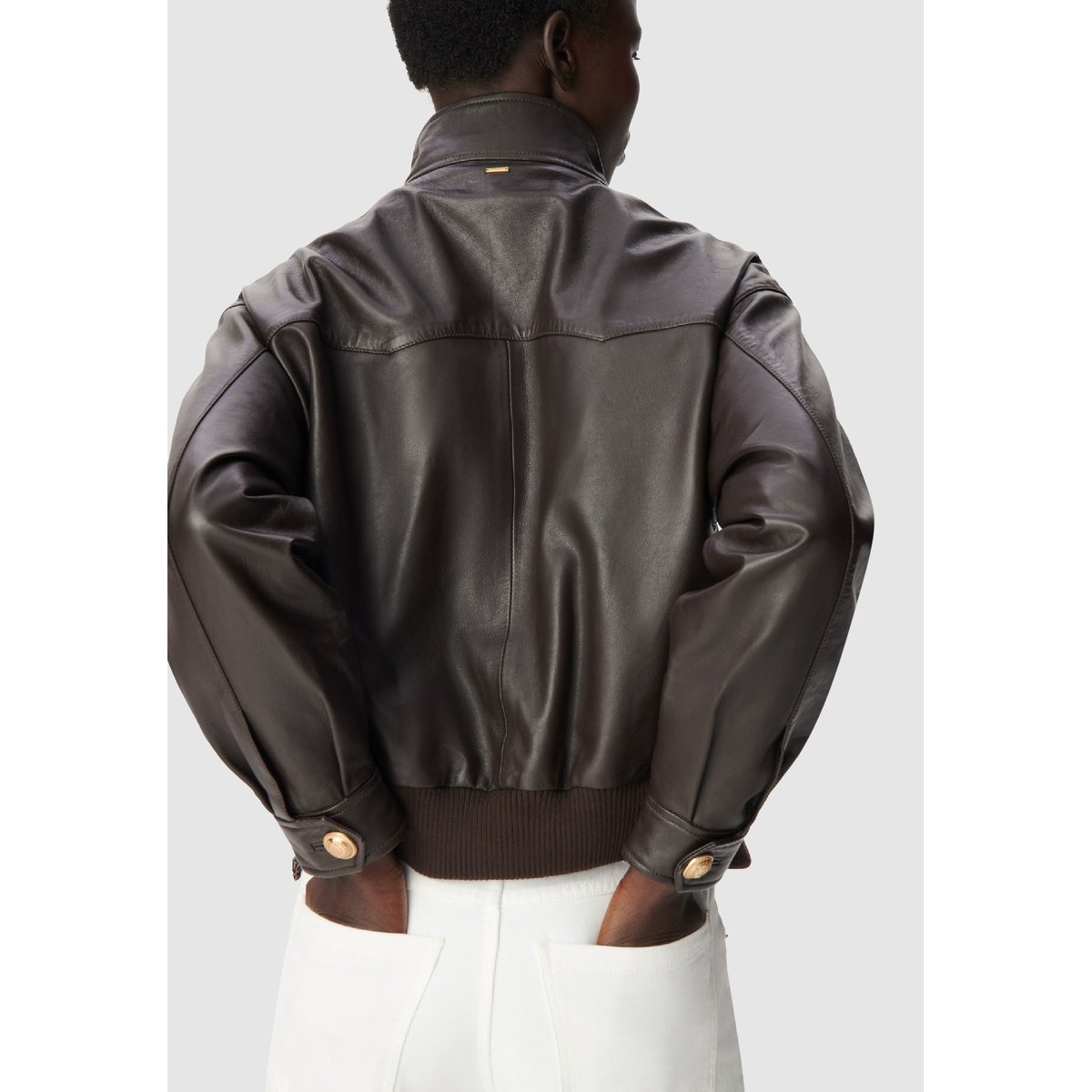 Blouson cuir marron foncé, IKKS