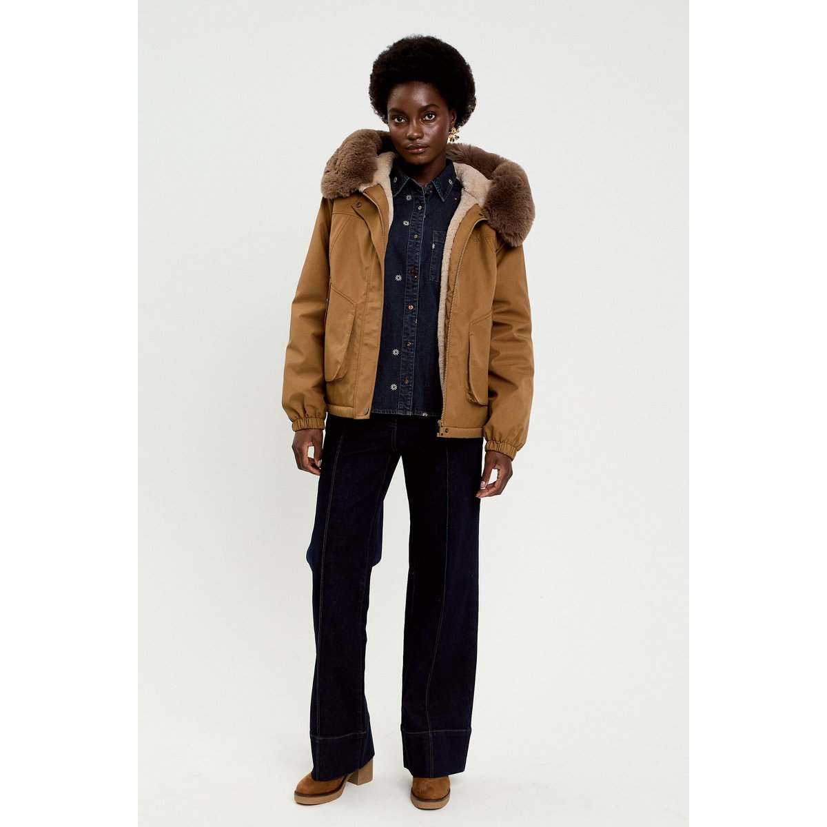 Chemise en jean brodée denim brut, CACHE CACHE