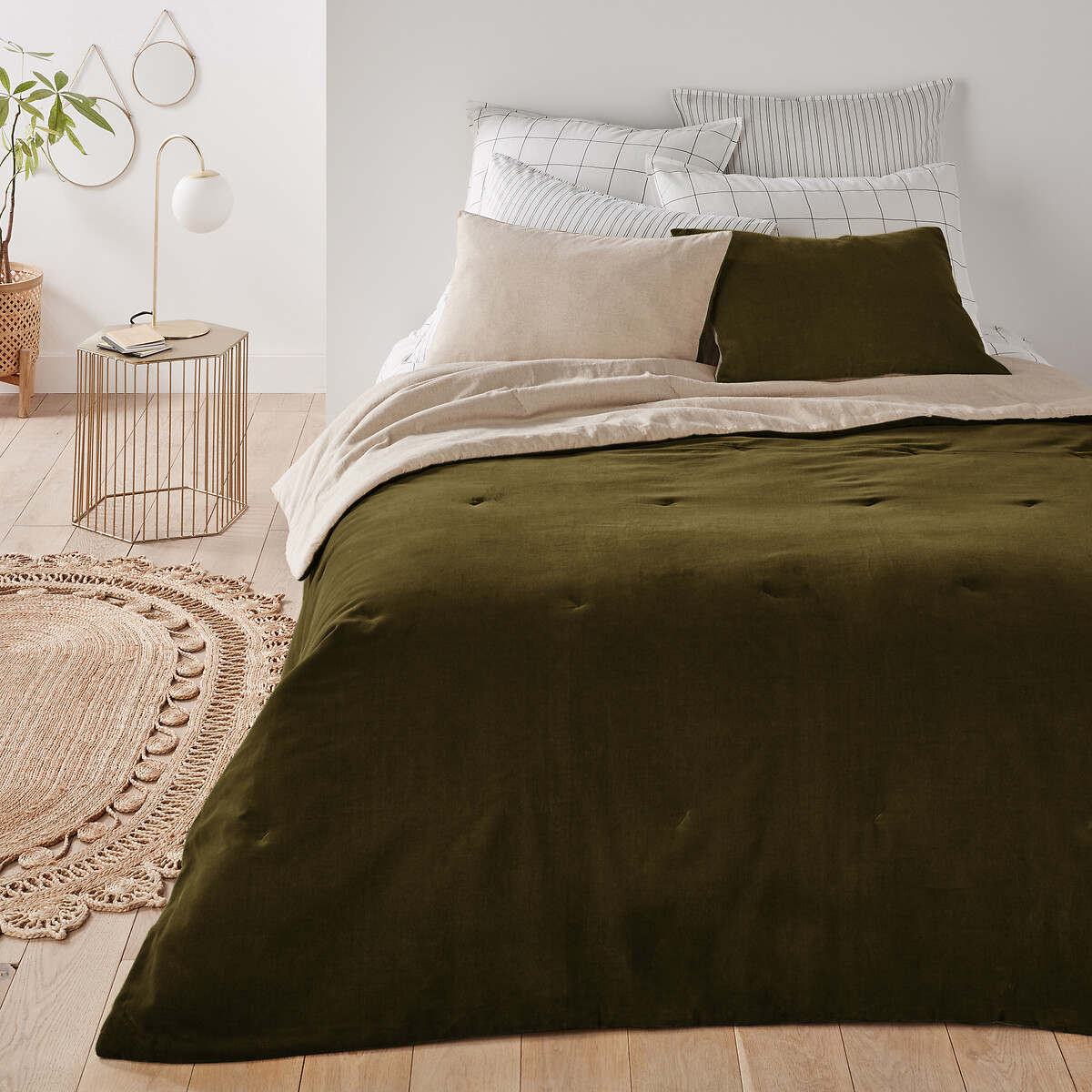Velvet Rectangular Velvet Cushion Cover olive green, LA REDOUTE INTERIEURS
