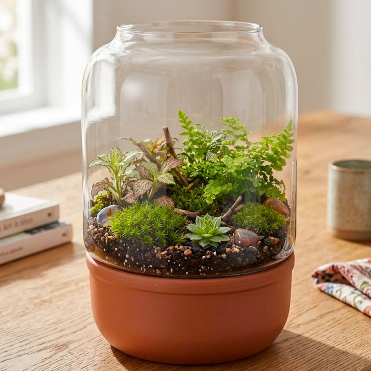 Terrarium terre cuite et verre recyclé 20x20x30cm transparent, WADIGA
