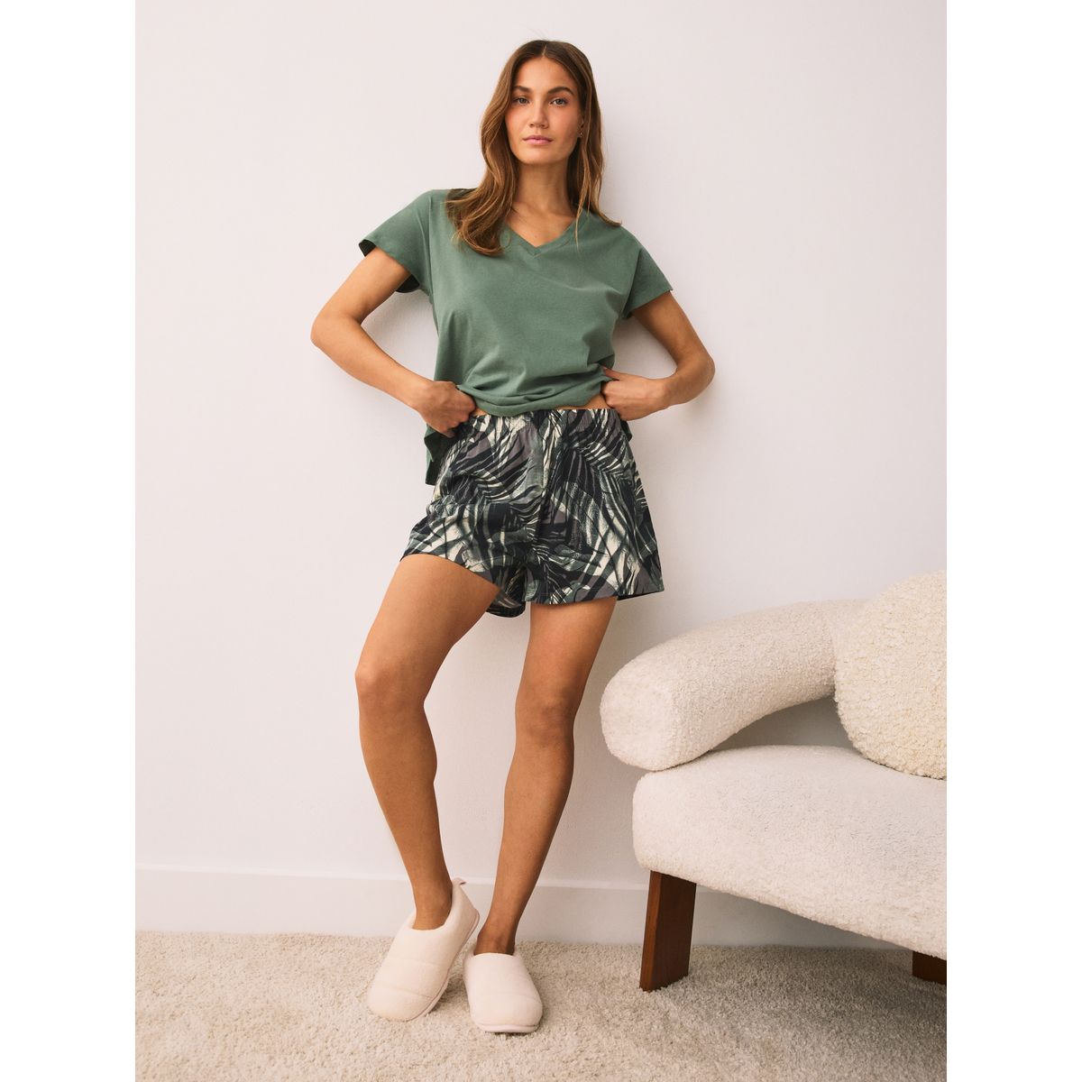 Ensemble pyjama short palmier vert kaki, NEXT